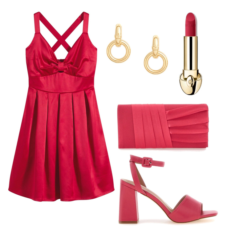 Outfit donna - Serata magenta !. Stile Chic per Serata fuori. Abbinamento con vestiti corti, rossetti, orecchini, sandali col tacco, pochette.