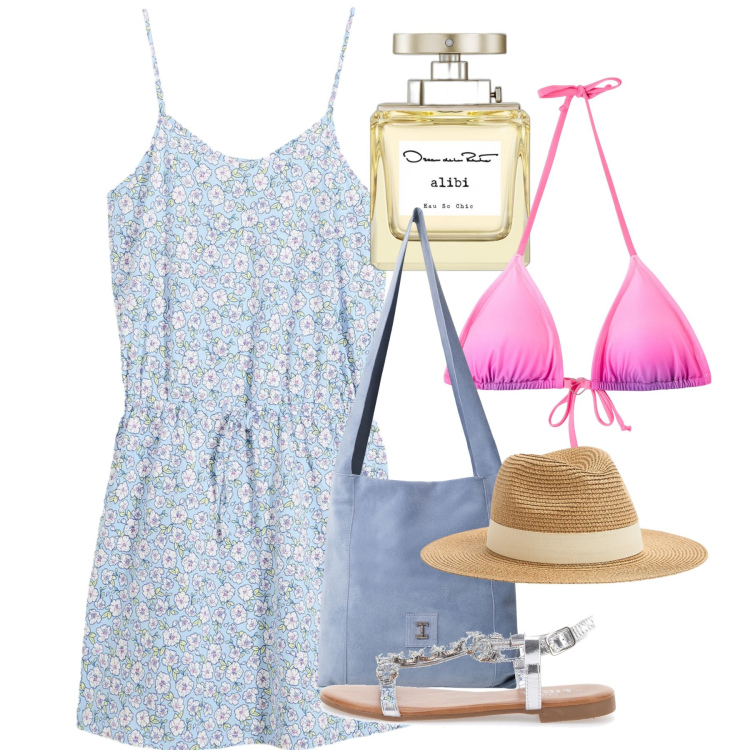 Outfit donna - Mare di Provenza. Stile Bon Ton per Mare. Abbinamento con vestiti, profumi, cappelli, bikini, borse a tracolla, sandali gioiello.