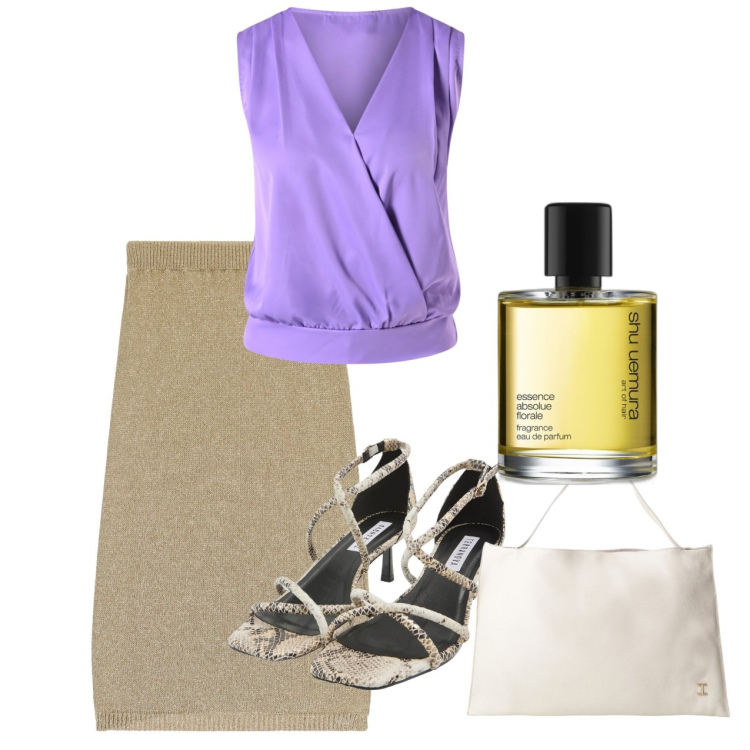 Outfit donna - Agosto. Stile Bon Ton per Tutti i giorni. Abbinamento con profumi, sandali col tacco, top, gonne longuette, borse a spalla.