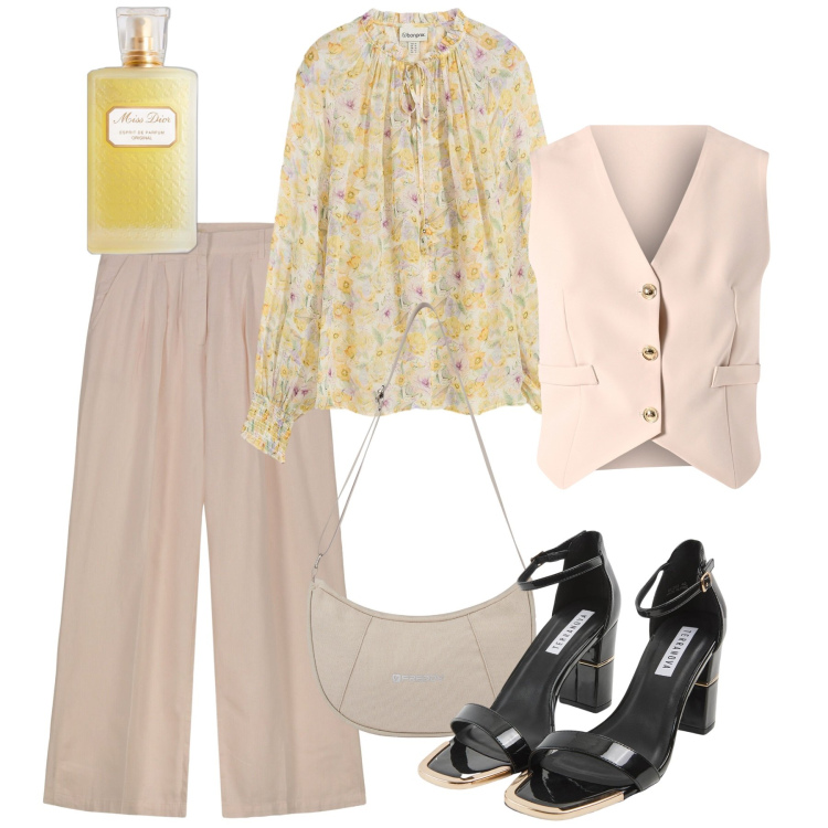 Outfit donna - Ufficio. Stile Bon Ton per Ufficio. Abbinamento con bluse, profumi, sabot, gilet, borse a spalla, pantaloni.