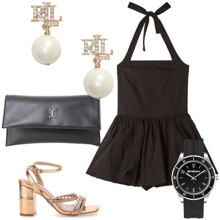 Outfit donna - Stile Coco, ma rivisitato. Stile Glamour per Serata fuori. Abbinamento con vestiti corti, pochette, orologi, orecchini, sandali col tacco.