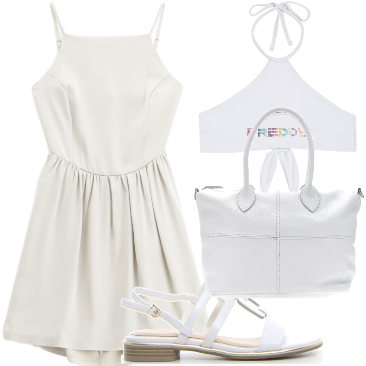 Outfit donna - Sabbia bianca. Stile Bon Ton per Mare. Abbinamento con vestiti corti, bikini, sandali, borse a mano.