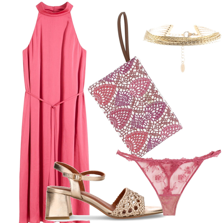 Outfit donna - Pochette wow. Stile Glamour per Serata fuori. Abbinamento con vestiti midi/longuette, perizomi, braccialetti, pochette, sandali col tacco.