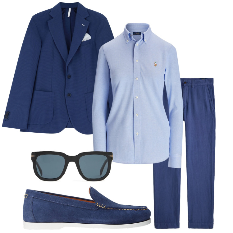 Outfit uomo - In ufficio. Stile Business/Elegante per Ufficio. Abbinamento con giacche, scarpe stringate, pantaloni, camicie, occhiali da sole.
