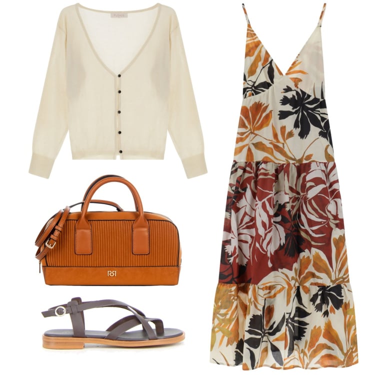Outfit donna - Vivere leggere. Stile Casual per Tutti i giorni. Abbinamento con borse a mano, vestiti lunghi, cardigans, sandali.