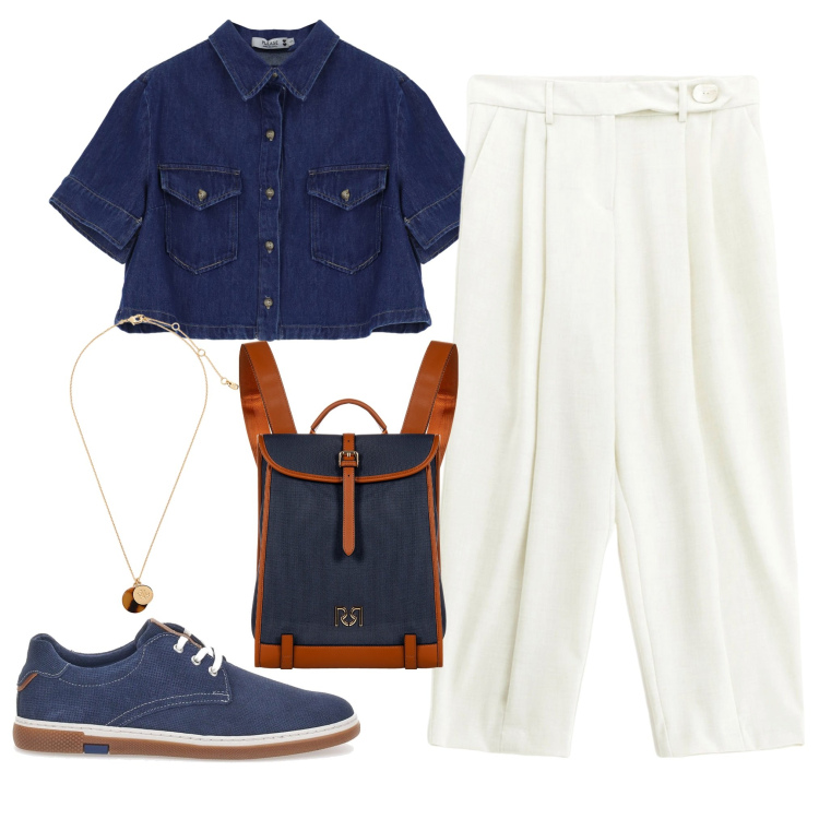 Outfit donna - Abiti Imperial. Stile Casual per Tutti i giorni. Abbinamento con zaini, camicie, pantaloni, collane, scarpe stringate.