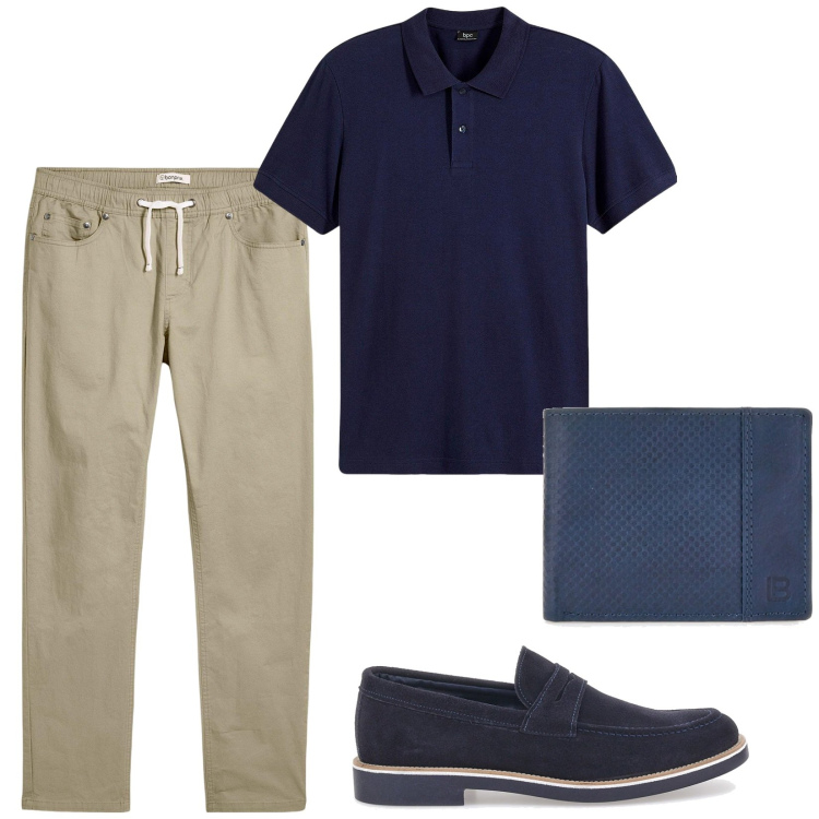 Outfit uomo - Total look #2218981. Stile Casual per Tutti i giorni. Abbinamento con polo, pantaloni, portafogli, scarpe stringate.