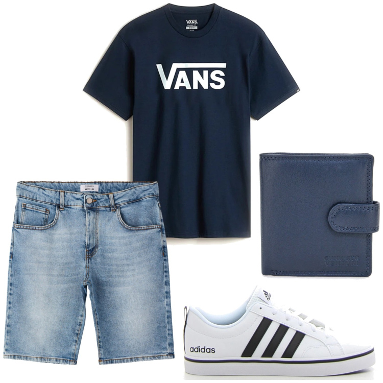 Outfit uomo - Total look #2219048. Stile Casual per Tutti i giorni. Abbinamento con bermuda, portafogli, t-shirt, sneakers.