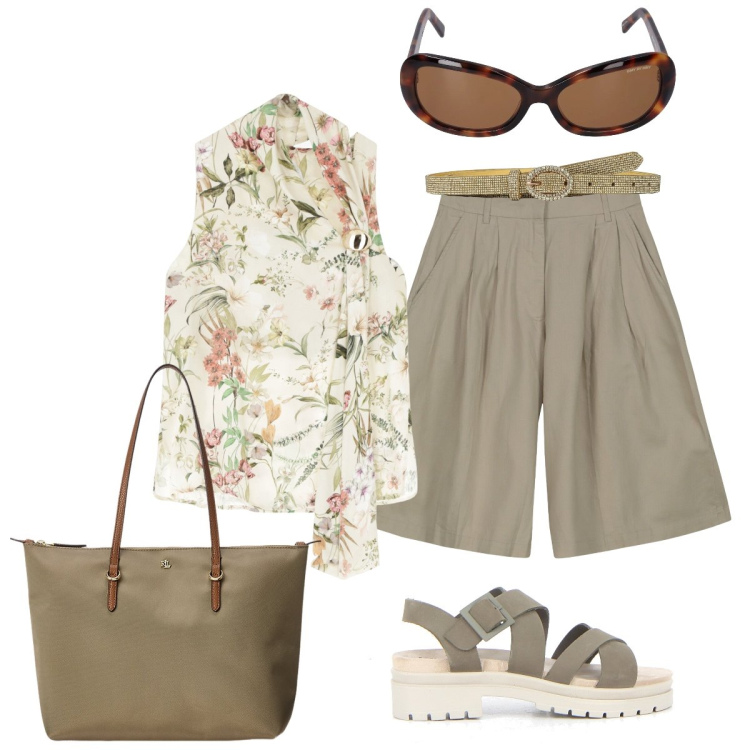 Outfit donna - Pantaloni corti Doppelganger. Stile Minimal per Ufficio. Abbinamento con cinture, top, borse tote, bermuda, sandali, occhiali da sole.