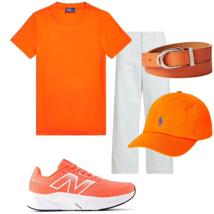 Outfit donna - Arancione!. Stile Basic per Tutti i giorni. Abbinamento con sneakers, pantaloni, t-shirt, cappelli, braccialetti.