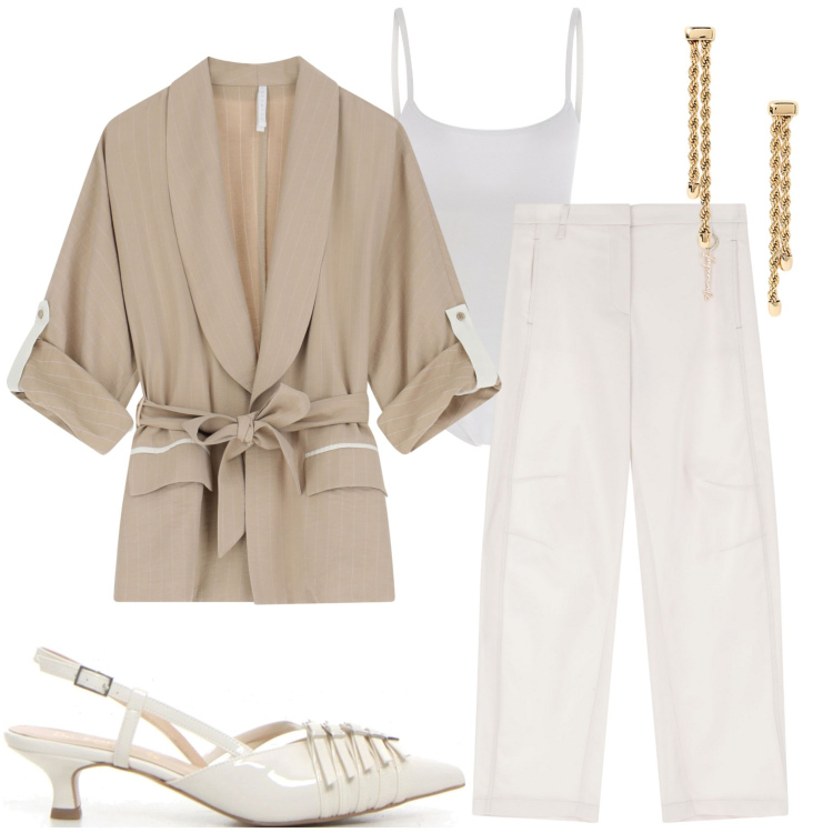 Outfit donna - Casual chic. Stile Casual chic per Serata fuori. Abbinamento con blazer, pantaloni, body, orecchini, décolleté.