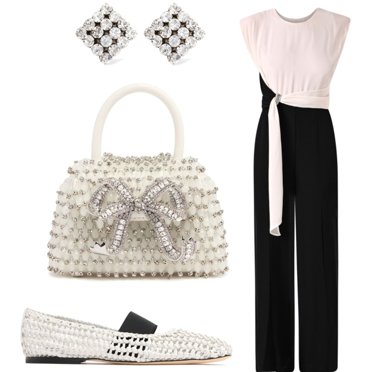 Outfit donna - La jumpsuit per la Cerimonia. Stile Glamour per Cerimonia. Abbinamento con tute, ballerine, orecchini, borse a mano.