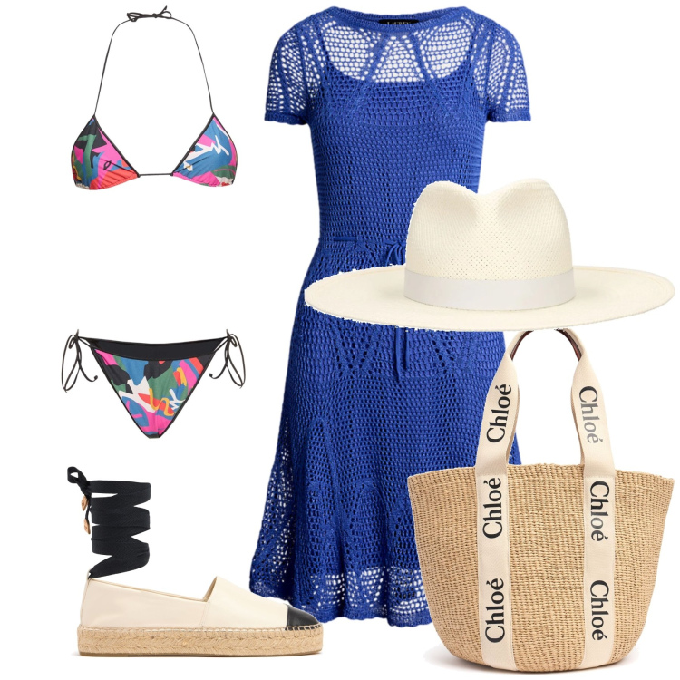 Outfit donna - Nella rete. Stile Bon Ton per Mare. Abbinamento con vestiti, shopping bag, bikini, espadrillas, cappelli.