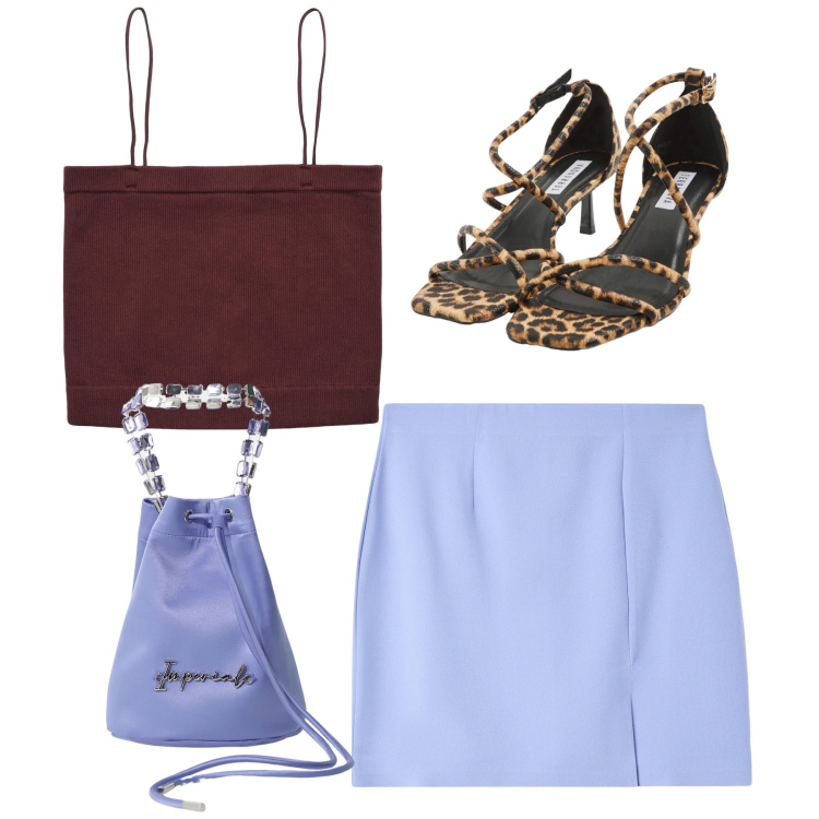 Outfit donna - Bon ton chic. Stile Bon Ton per Tutti i giorni. Abbinamento con minigonne, sandali col tacco, canottiere, borse a secchiello.