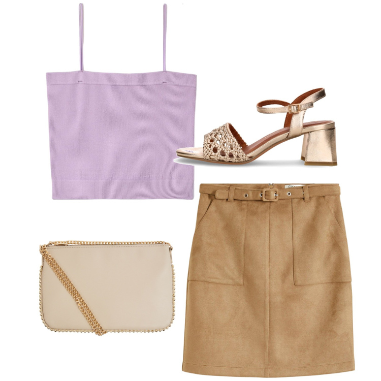 Outfit donna - Top rosa. Stile Bon Ton per Tutti i giorni. Abbinamento con gonne, canottiere, borse a tracolla, sandali col tacco.