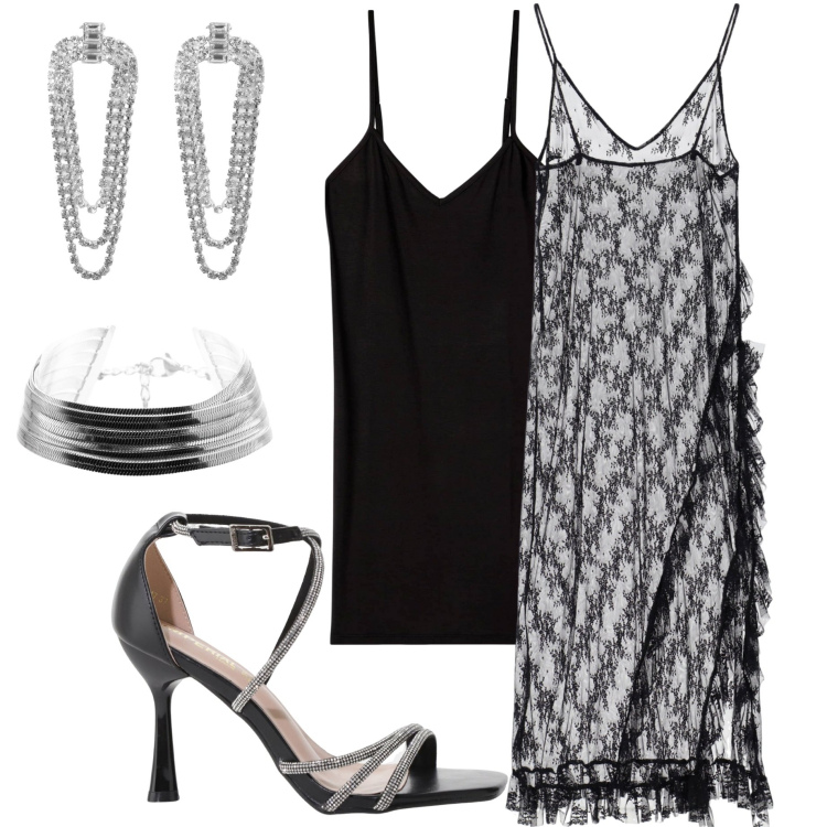 Outfit donna - Pizzo seducente. Stile Sexy per Serata fuori. Abbinamento con orecchini, sottovesti, vestiti midi/longuette, sandali col tacco, braccialetti.