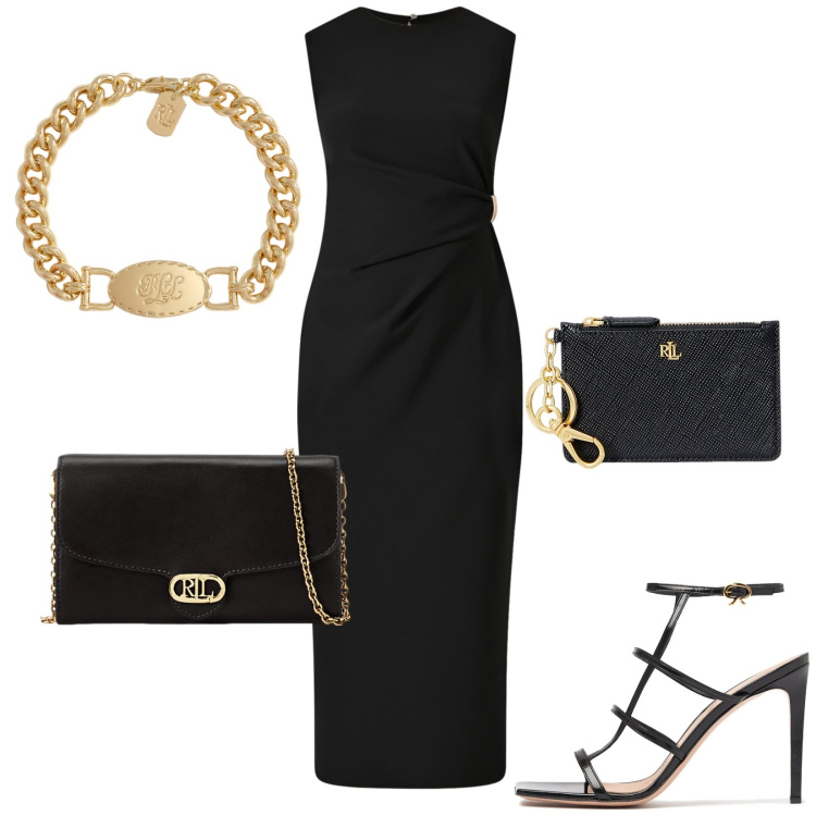 Outfit donna - Cerimonia. Stile Chic per Cerimonia. Abbinamento con vestiti a tubino, borse a tracolla, portafogli, braccialetti, sandali in pelle.