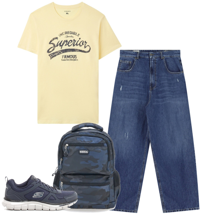 Outfit uomo - Total look #2219428. Stile Casual per Tutti i giorni. Abbinamento con t-shirt, jeans, borse sportive, sneakers.