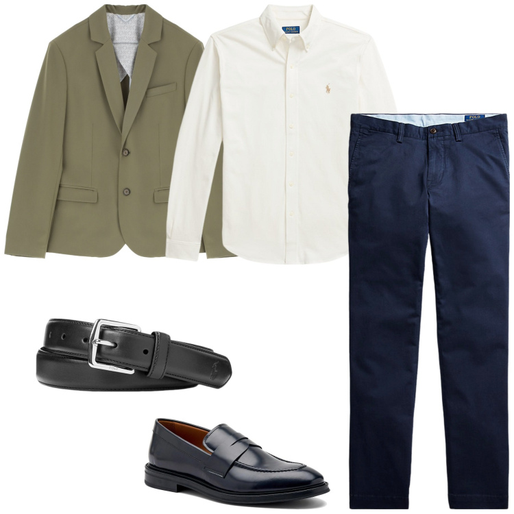 Outfit uomo - Total look #2219433. Stile Business/Elegante per Ufficio. Abbinamento con giacche, cinture, pantaloni, camicie, scarpe stringate.