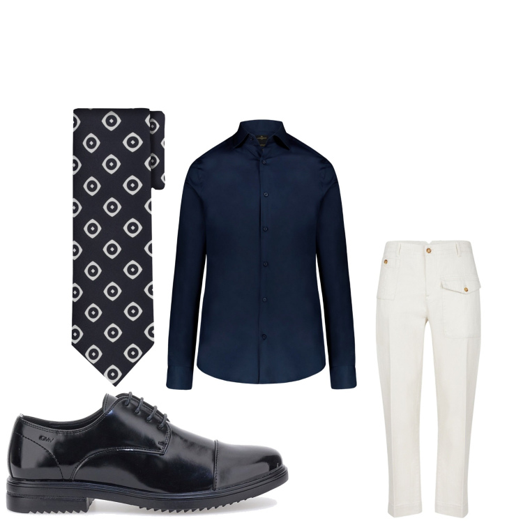 Outfit uomo - Bianco e nero. Stile Business/Elegante per Serata speciale. Abbinamento con camicie, scarpe stringate, cravatte, pantaloni.