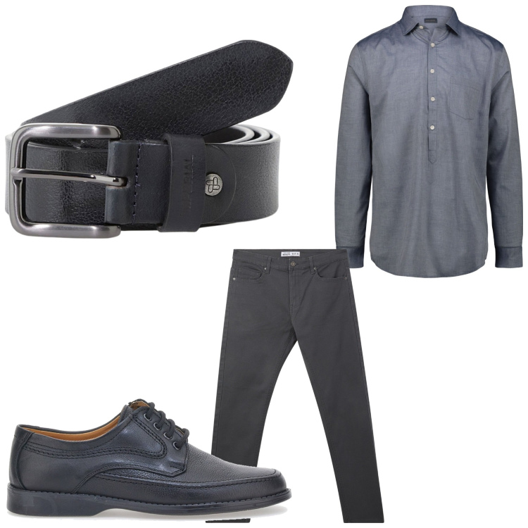Outfit uomo - Grigio man. Stile Business/Elegante per Serata speciale. Abbinamento con pantaloni skinny, cinture, scarpe stringate, camicie.