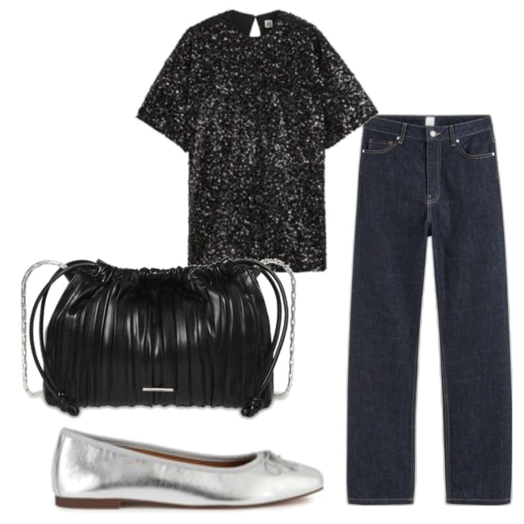 Outfit mujer - Casual chic. Estilo Casual chic para Todos los días. Combinación con vestidos cortos, vaqueros rectos, bailarinas, bolsos de mano.