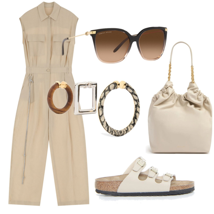 Outfit donna - Total look #2219491. Stile Trendy per Tutti i giorni. Abbinamento con tute, occhiali da sole, ciabatte, borse tote, orecchini.