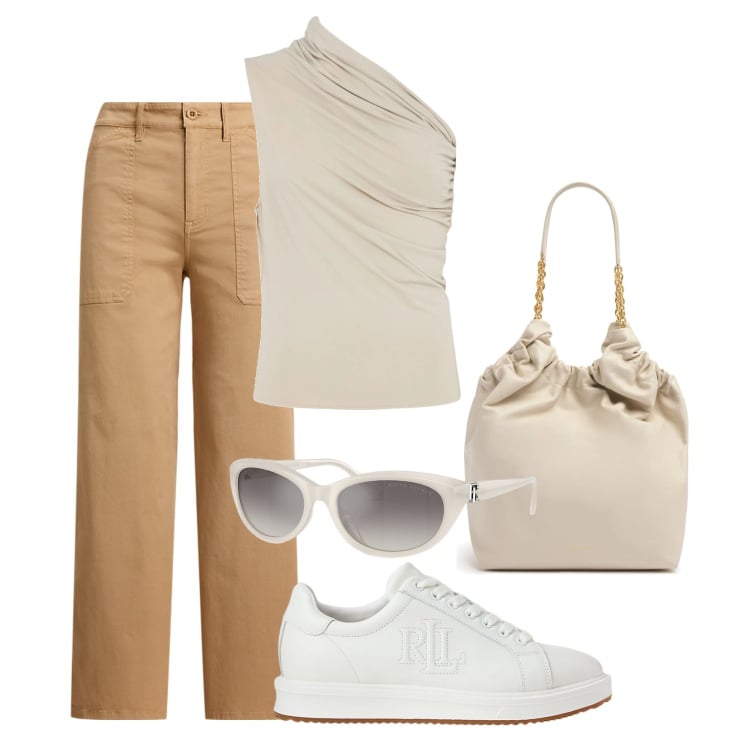 Outfit donna - Un giretto. Stile Casual per Tutti i giorni. Abbinamento con occhiali da sole, sneakers, pantaloni, borse tote, top.