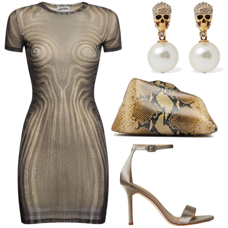 Outfit donna - L\'abito sexy. Stile Sexy per Serata fuori. Abbinamento con sandali col tacco, orecchini, pochette, vestiti.