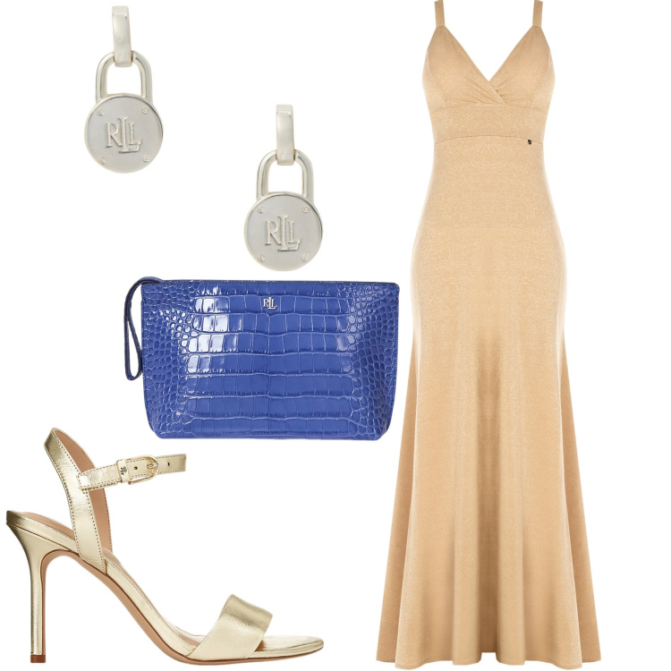 Outfit donna - Estate ai tuoi piedi. Stile Chic per Serata fuori. Abbinamento con vestiti lunghi, pochette, sandali in pelle, orecchini.
