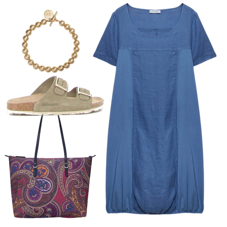 Outfit donna - Tulipano. Stile Bon Ton per Tutti i giorni. Abbinamento con braccialetti, borse tote, vestiti midi/longuette, ciabatte.