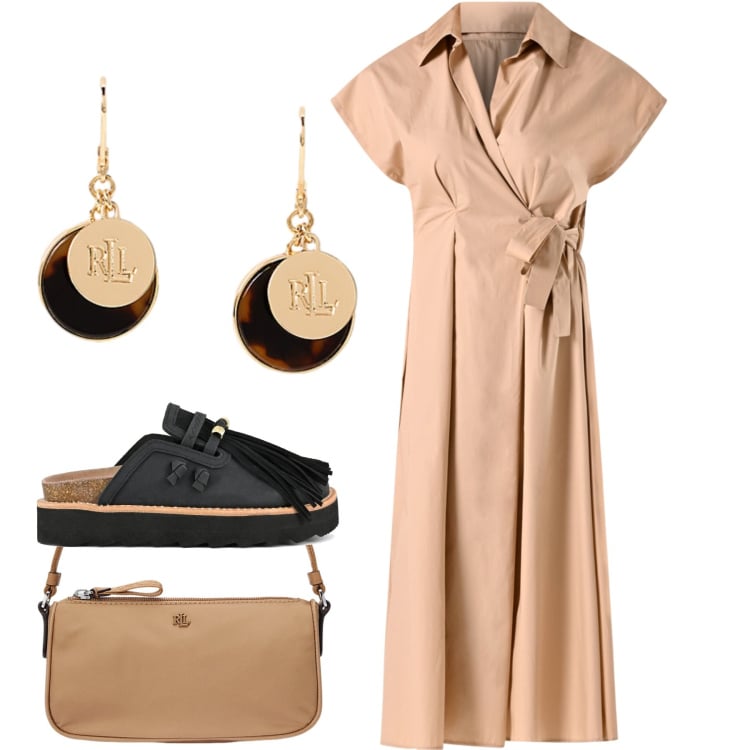 Outfit donna - Agosto in ufficio. Stile Bon Ton per Ufficio. Abbinamento con vestiti chemisier, pochette, orecchini, sabot.