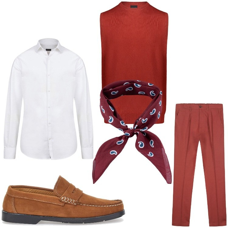Outfit uomo - Super. Stile Business/Elegante per Serata speciale. Abbinamento con gilet, pantaloni, scarpe stringate, camicie, sciarpe e foulard.