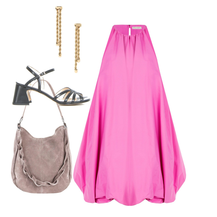 Outfit donna - Corolla. Stile Chic per Cerimonia. Abbinamento con borse a mano, vestiti corti, orecchini, sandali col tacco.