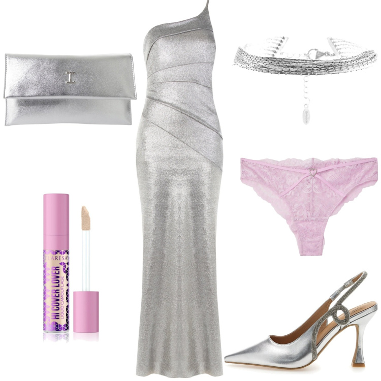 Outfit donna - Total look #2220453. Stile Sexy per Serata fuori. Abbinamento con correttori, culotte, vestiti lunghi, pochette, braccialetti, décolleté.