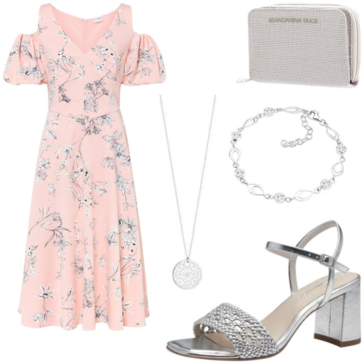 Outfit femme - Les 40 ans d\'une amie. Style Casual chic pour Soirée dehors. Assortir avec robes, sandales à talon, colliers, bracelets, portefeuille.