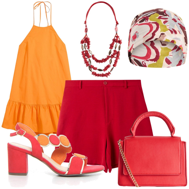 Outfit donna - Total look #2220595. per Serata fuori. Abbinamento con vestiti corti, shorts, borse a tracolla, sciarpe, collane, sandali col tacco.