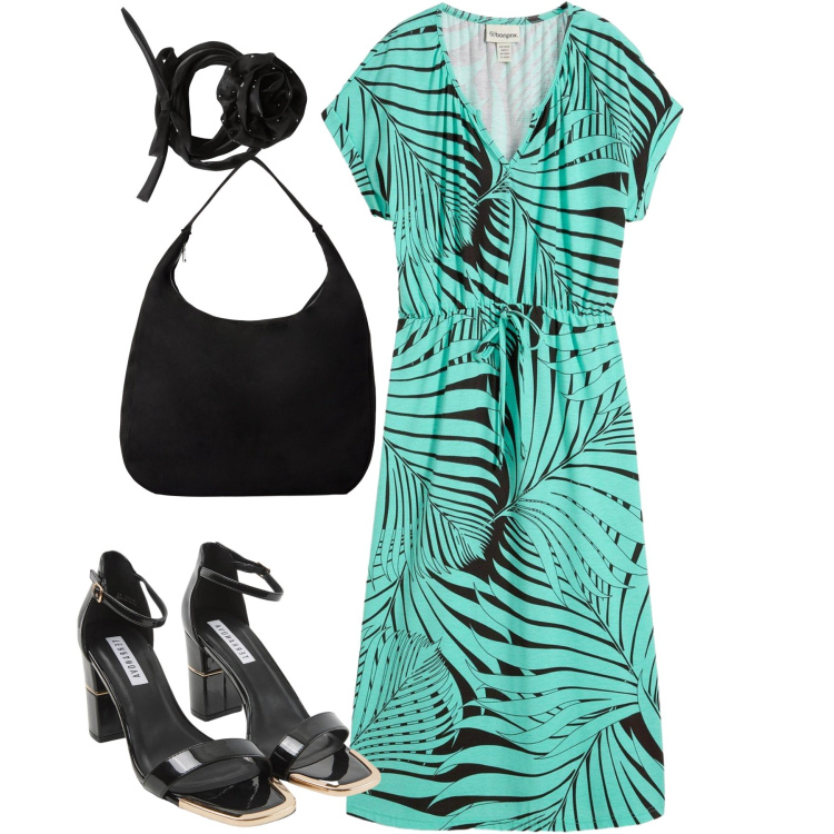 Outfit donna - Agosto. Stile Urban per Tutti i giorni. Abbinamento con vestiti, collane, sabot, borse a mano.