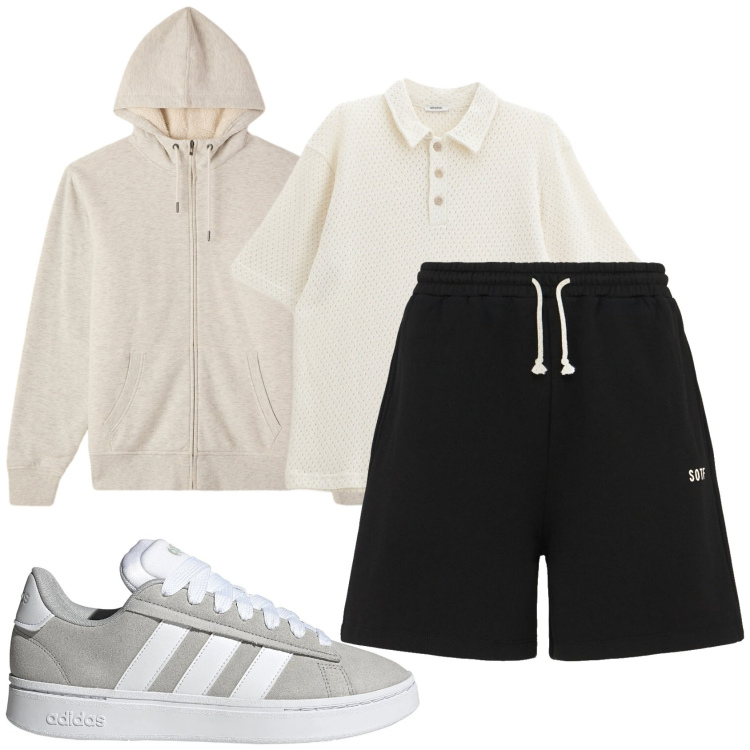 Outfit uomo - Total look #2220629. Abbinamento con felpe con cappuccio, polo, sneakers, shorts.