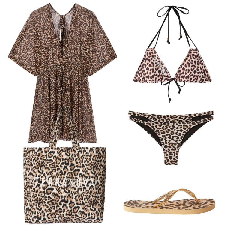 Outfit donna - Dammi un grr. Stile Sexy per Mare. Abbinamento con vestiti da spiaggia, bikini, borse tote, bikini, infradito.