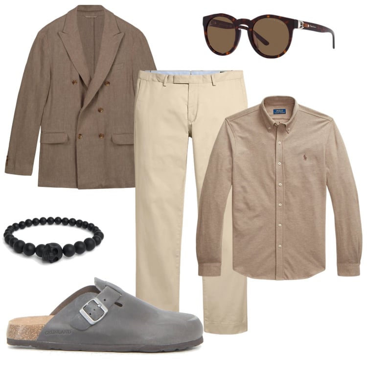 Outfit uomo - Total look #2220638. Abbinamento con pantaloni chino, camicie, occhiali da sole, braccialetti, sandali, giacche.