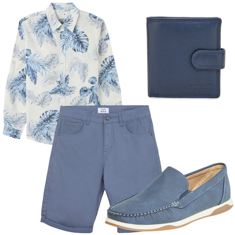 Outfit uomo - Total look #2220651. Stile Trendy per Serata speciale. Abbinamento con camicie, scarpe stringate, bermuda, portafogli.