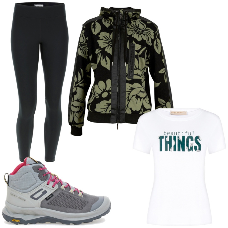Outfit donna - Total look #2220704. Stile Sporty chic per Sport. Abbinamento con felpe, t-shirt, leggings sportivo, scarpe sportive.