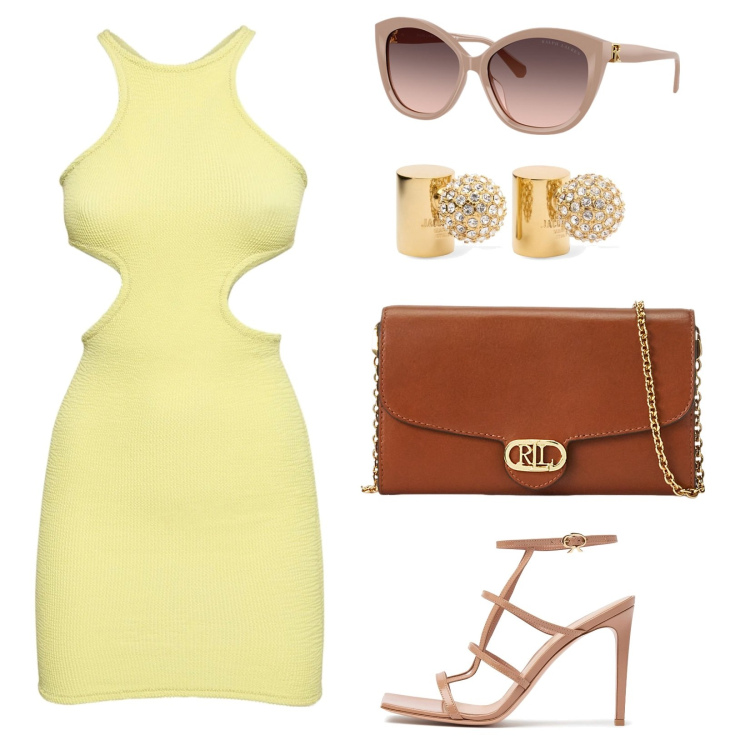 Outfit donna - Jennifer Lopez. Stile Sexy per Serata fuori. Abbinamento con borse a tracolla, occhiali da sole, vestiti, orecchini, sandali in pelle.