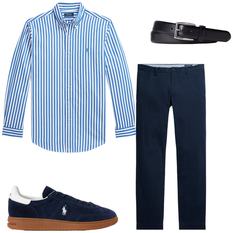 Outfit uomo - Polo Ralph Lauren. Stile Business/Elegante per Ufficio. Abbinamento con cinture, sneakers, camicie, pantaloni.