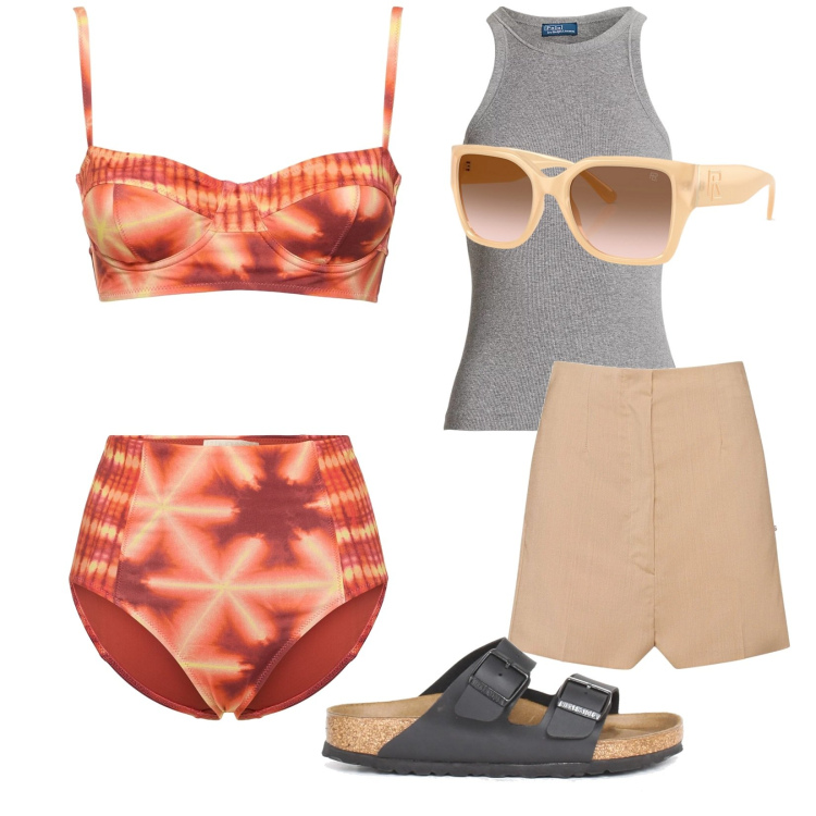 Outfit donna - Ulla...lá. Stile Casual chic per Mare. Abbinamento con canottiere, occhiali da sole, bikini, ciabatte, bikini, shorts.