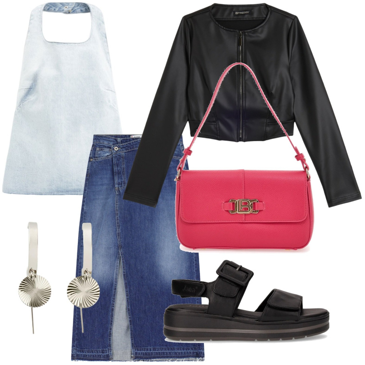 Outfit donna - Spacco ribelle. Stile Basic per Tutti i giorni. Abbinamento con orecchini, canottiere, gonne, giacche, borse a spalla, sandali.