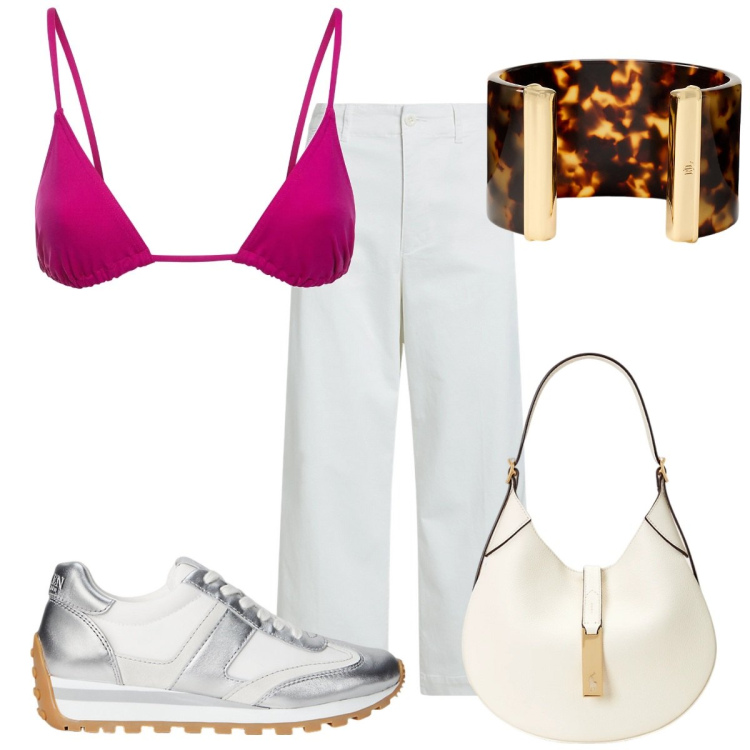 Outfit donna - Total look #2221286. Stile Trendy per Mare. Abbinamento con sneakers, pantaloni, borse a spalla, braccialetti, bikini.