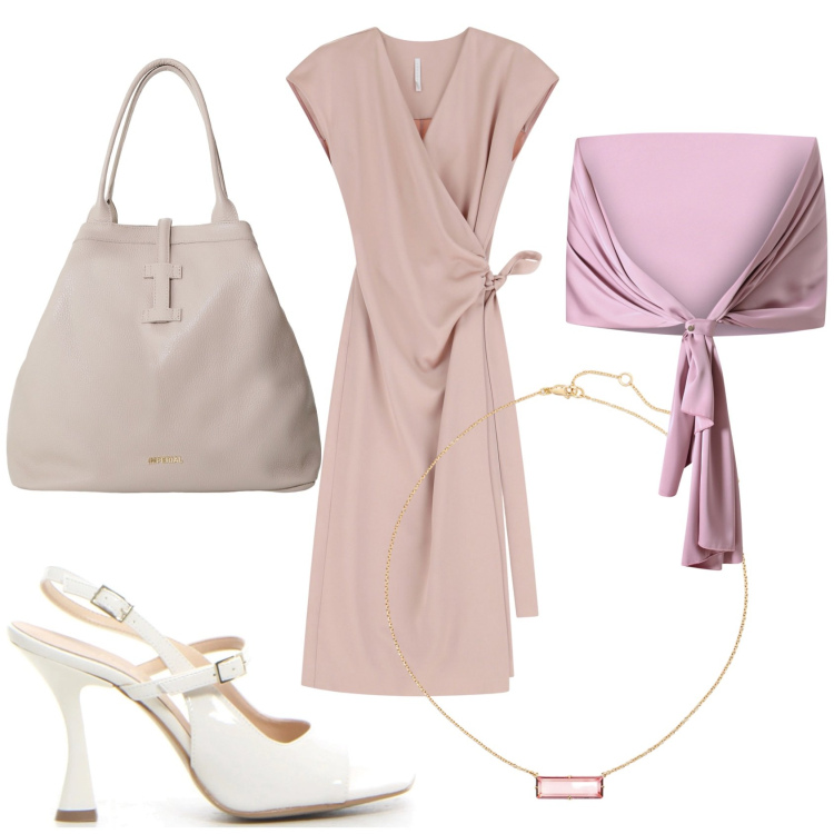 Outfit donna - Total look #2221325. Stile Bon Ton per Serata fuori. Abbinamento con scialli, vestiti midi/longuette, borse tote, collane, sandali col tacco.