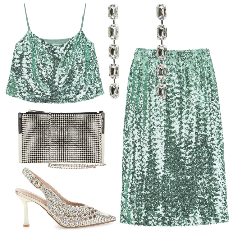 Outfit donna - Brillare spendendo poco. Stile Chic per Cerimonia. Abbinamento con orecchini, pochette, top, gonne longuette, décolleté.